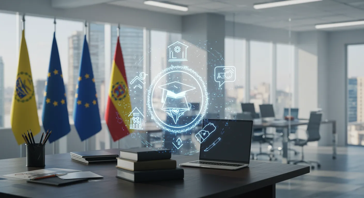 Profesional en Colombia comparando una universidad colombiana y una escuela de negocios europea con plantilla de ROI, costos en COP y criterios de convalidación ante el MEN
